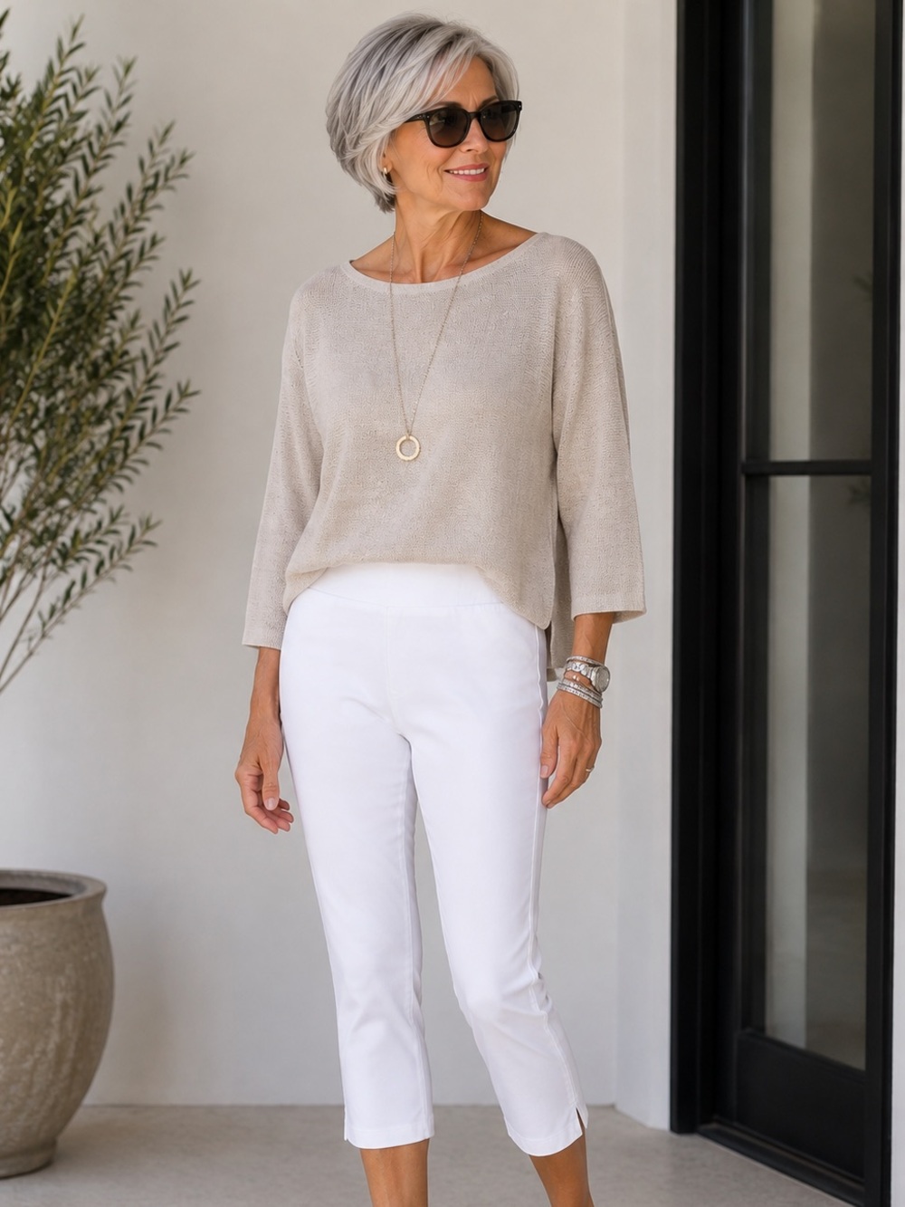 Sympli White Lux Ponte Pull On Capri Pants Size 8 Made in Canada